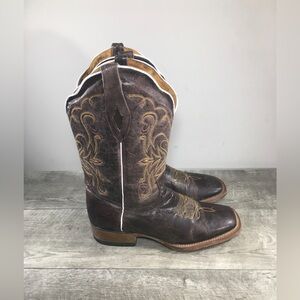 Semental Western Cowboy Square Toe Distressed Brown Leather Womens Boots Size 9